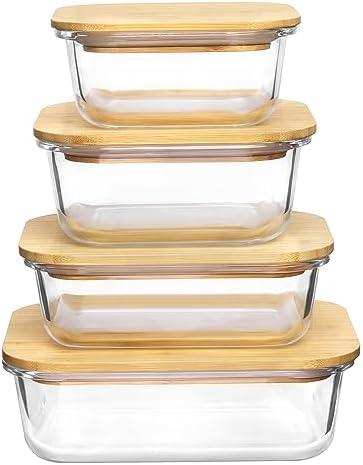 Vtopmart 4 Pack Glass Food Storage Containers with Bamboo Lids Meal Prep