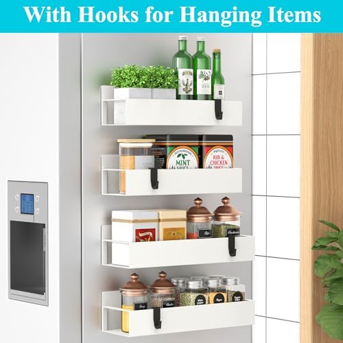 HuggieGems Metal Magnetic Spice Rack for Refrigerator Cream White, 4 Pack