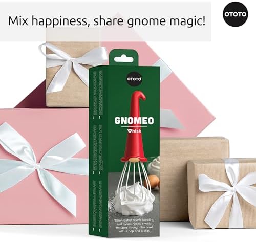 OTOTO Gnomeo Whisk – Red Gnome Handle Whisk for Baking & Cooking, Fun Gnomes Kitchen Gadgets, Quirky Baking Tools, Unique Kitchen Gifts