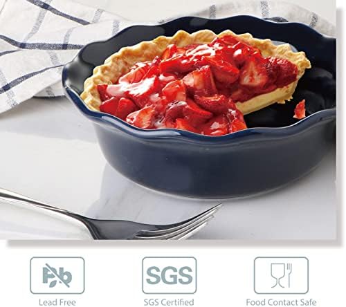 ONEMORE Pie Pans, 6.8 inch Small Chicken Pot Pie Plates 16 oz Deep Dish Pie Pan Ceramic Baking Plates for Dessert Oven Safe Round Baking Dish Pans Set of 4 - Blue