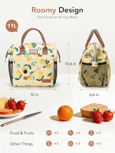Lekesky Insulated Lunch Bag Portable Lunch Bag for Women-11L, Lemon