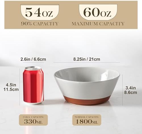 MALACASA Salad Bowls Set of 4, Soup Bowls for Kitchen, 60oz Ceramic Bowl
