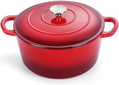 E-far Dutch Oven Pot with Lid, 5 Quart Enameled Cast Iron Round Dutch Oven Stockpot for Bread Baking/Braising/Cooking/Roasting/Stewing, Heavy Duty Nonstick Cookware Safe for Induction & Oven - Red