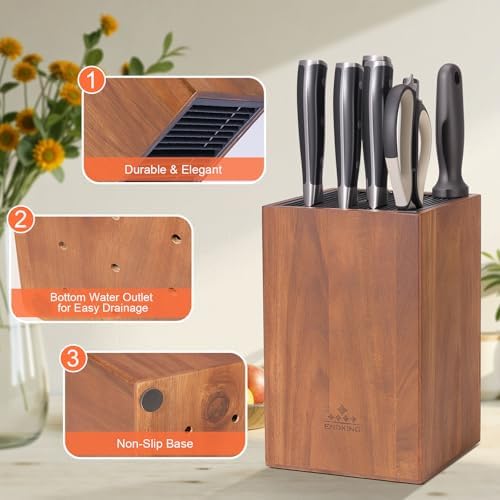 Universal Knife Block Without Knives, Acacia Wood Kitchen Knife Holder