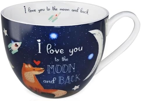 I Love You to the Moon and Back Mug, Premium 20 oz Bone China Coffee Mug, Romantic Gift for Her or Him, Valentine's Day, Anniversary, Birthday, Designed in England by Harvest Green Studio