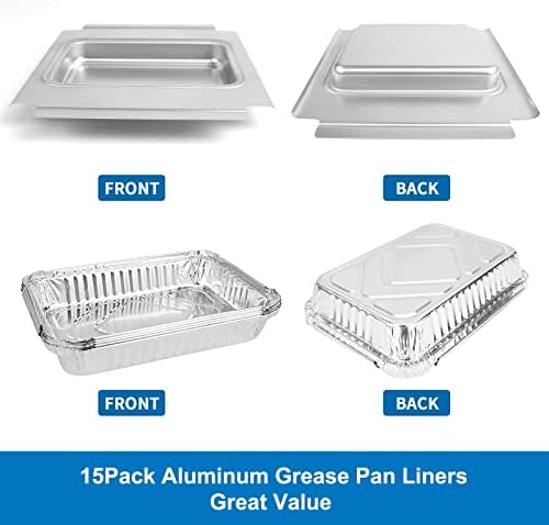 Uniflasy 80580 Catch Pan for Weber Q200 Q300 Q220 Q240 Q2000 Q2200 Q320 Grill, Drip Tray for Weber Q200/Q300 Series Grill with 6415 Aluminum Liner Replacement, 15 Pack
