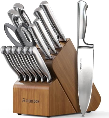 Astercook Knife Set 15 Piece German Steel Kitchen Knife Block Set
