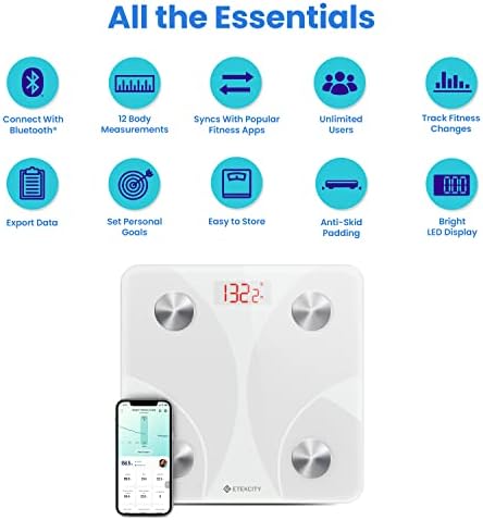 Etekcity Smart Scale for Body Weight, Body Fat, Water Weight, White, 400 lb