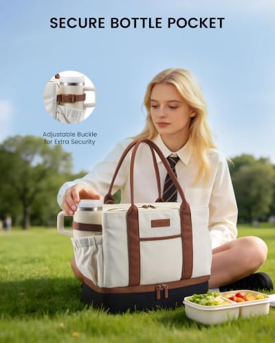 LOVEVOOK Insulated Lunch Bag Women with Triple Compartments & Bottle Holder
