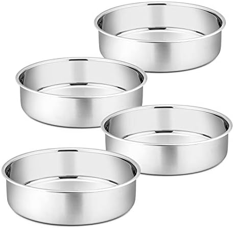 P&P CHEF 8 Inch Cake Pan Set of 4, Stainless Steel Round Cake Pans Tins