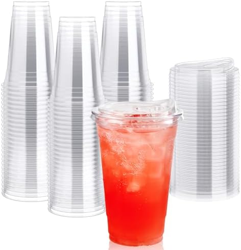 Lilymicky 90 Pack 20 oz Clear Plastic Cups With Sip Lids, Strawless Lids