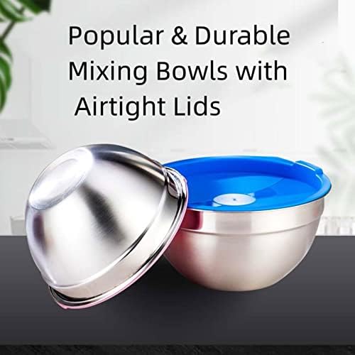 MIKULA Mixing Bowls Set, 22PCS Large Stainless Steel Mixing Bowl with Lids Set, Large Nesting Bowls 7/6/4.5/3.5/2.5QT, Measuring Cups and Spoons Baking Storage Metal Bowl for Kitchen Prep Supplies