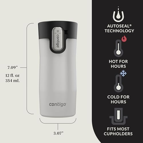 Contigo AUTOSEAL West Loop Vacuum-Insulated Stainless Steel Travel Mug with Easy-Clean Lid, 12oz, Salt Frosted Pearl