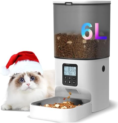 ANDOLL HOME Automatic Cat Feeder, 6L Cat Food Dispenser with 10s Voice Recorder, Pet Feeder up to 8 Meals per Day, Timed Feeder with Dry Food Sealed Ring (Jade White)