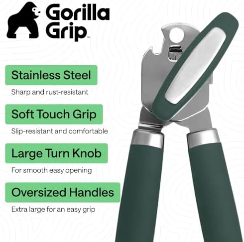 GORILLA GRIP Upgraded Model Stainless Steel Manual Can Opener, Green