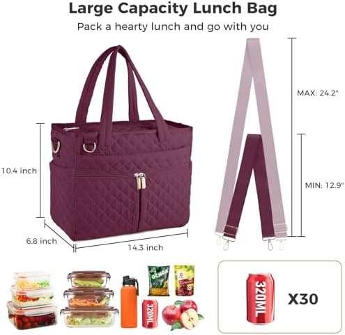 Large Lunch Box for Women, Insulated Lunch Bag for Work, Red