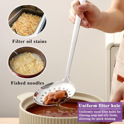 Berglander Slotted Spoons for Straining 2 pcs 13", Stainless Steel Kitchen Spider Strainer Skimmer Ladle for Straining Pasta/Cooking/Frying, Metal Kitchen Utensils Pasta Spoon