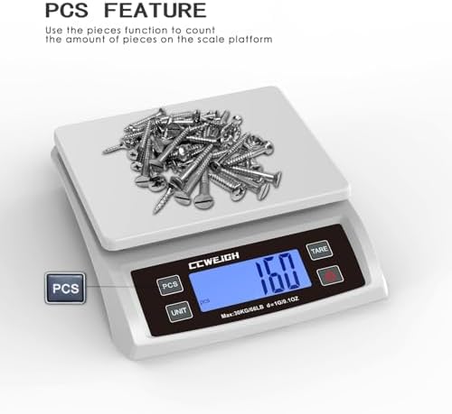 Digital Kitchen Scale 30KG/66LB, Stainless Bread Scale with LCD Display, Multi Unit Conversion for Baking、Supermarket＆ Express Delivery, Counting Scale (White)