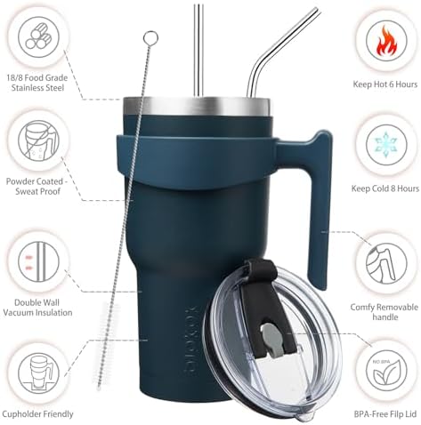 BJPKPK 30 oz Tumbler with Handle & Straw, Insulated Stainless Steel Mug