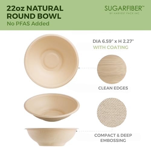 22oz Compostable Paper Bowls Disposable Round Natural Bowl with PLA coating