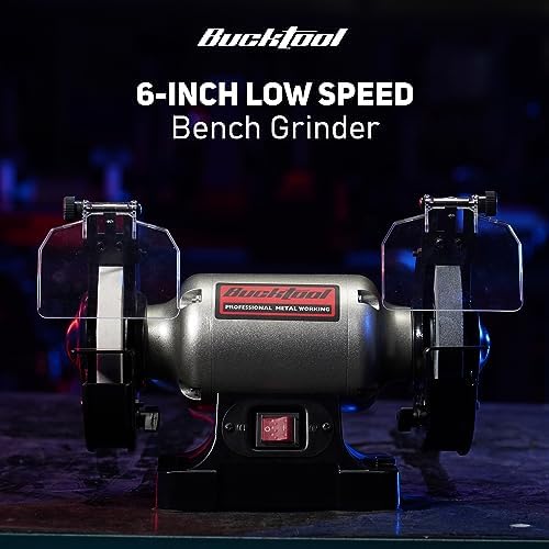 BUCKTOOL 6" 1/3HP Low Speed Bench Grinder,High Precision Wobble Free Wheels