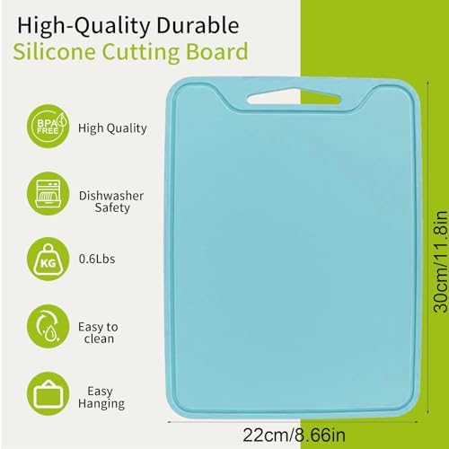 Flexible Plastic Cutting Boards for Kitchen, 11.8''x 8.6'' Silicone Cutting Board, BPA Free Non Slip Cutting Mat for Meat, Vegetables and Fruit with Easy Grip Handle, Dishwasher Safe (Blue)