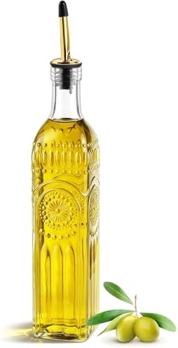 1 Pcs Olive Oil Dispenser Bottle for Kitchen,17oz Clear Glass Cooking Oil and Vinegar Dispenser Set, Coffee Syrup Dispenser with 1 Pourers and 1 Funnel (One square)