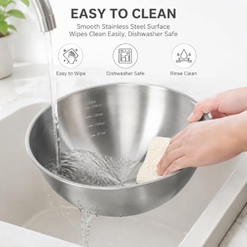 Stainless Steel Mixing Bowls Set of 3 - 9.84", 8.66" & 7.5" Metal Mixing Bowls, 3.3 Qt, 2 Qt & 1.5 Qt Stainless Steel Salad Bowls, Durable 304 Stainless Steel Bowl for Kitchen, Baking, and Meal Prep