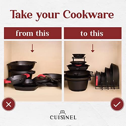 Cuisinel Silicone-Coated Pan Organizer, 12" Cast Iron Skillet Rack, 2 Pack