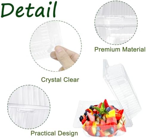 Qyyiguf 50 Pcs Clear Hinged Plastic Containers with Lids,Square To Go Containers,Disposable Clamshell Takeout Tray for Dessert,Cakes,Cookies,Salads,Pasta,Sandwiches, 43asDASA