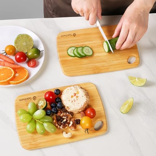 2 Pack Small Bamboo Wood Cutting Board for Kitchen Mini Wooden Chopping Board Lightweight Handheld Charcuterie Serving Board Butcher Block Camping Portable Fruit Lemon Sandwich Non Toxic Chef Set