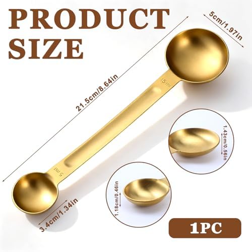 Double Sided Measuring Spoon Stainless Steel Coffee Scoop Teaspoon Measuring Spoon 1 Tsp (5ml) & 1 Tbsp (15ml) Dual-Measure Long-Handle Spoons Coffee Measurings Spoons (Gold)