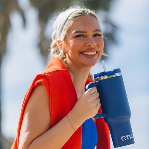 RTIC 30oz Road Trip Tumbler, Insulated, Ceramic Lined, Cobalt Gingham