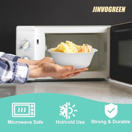 JINVOGREEN 200 Count 16 oz Compostable Paper Bowls Disposable, White