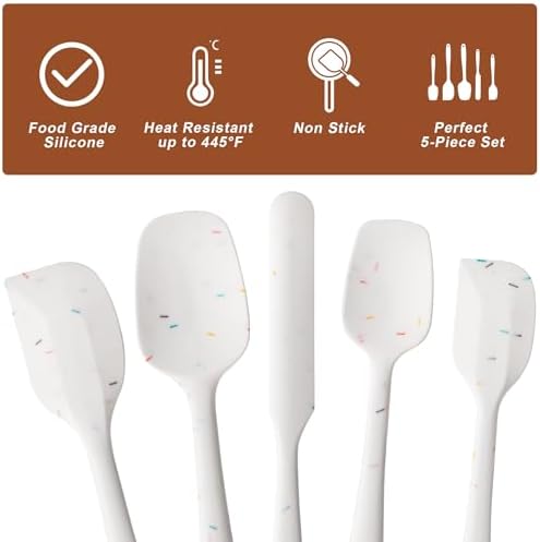 Silicone Spatula Set,5 Piece Food Grade Rubber Spatulas,Candy Color