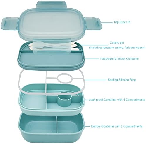 JBGOYON Leakproof Bento Box & Insulated Lunch Bag Set, 4-Piece, Gray/Green