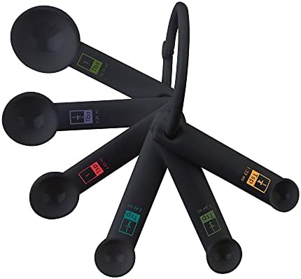 Fox Run Measuring Set, 6 Piece Plastic Measuring Spoon Set, Black, 1/4 TSP to 1 TBL