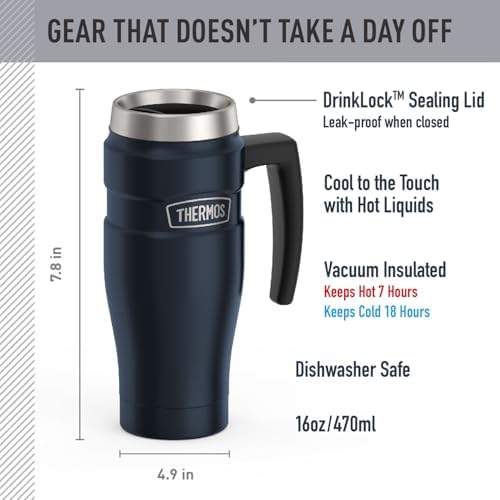 THERMOS Stainless King Travel Mug with Handle, 16oz, Midnight Blue