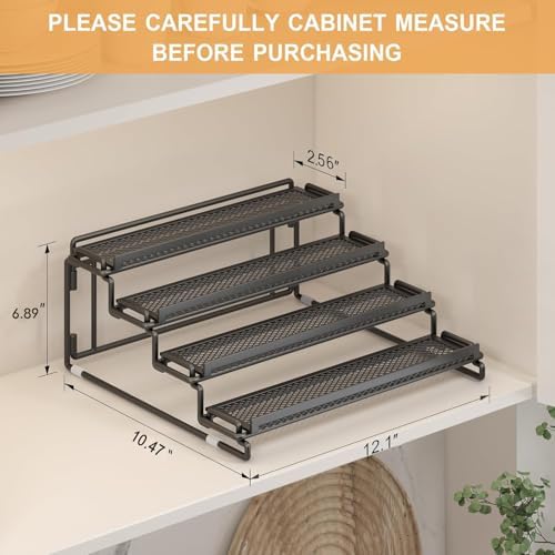 2 Pack Spice Rack Organizer for Cabinet, 4 Tier Black Seasoning Organizer Rack for Inside Cabinets, Countertop, Pantry Storage