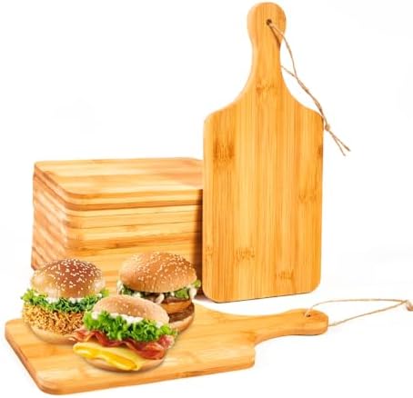 12 Pcs Bamboo Cutting Board Bulk 11x5 Inch Charcuterie Boards with Handle Wood Engraving Serving Board Kitchen Chopping Boards Crafts for Pizza, Bread, Cheese, Charcuterie, Fruit, Vegetables