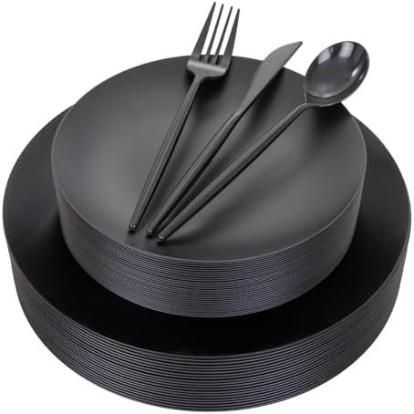ejonirinjonir 150pcs Frosted Black Plastic Plates Plastic Plate for Wedding