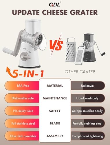GDL Cheese Grater Hand Crank, Rotary Cheese shredder, Vegetable Slicer