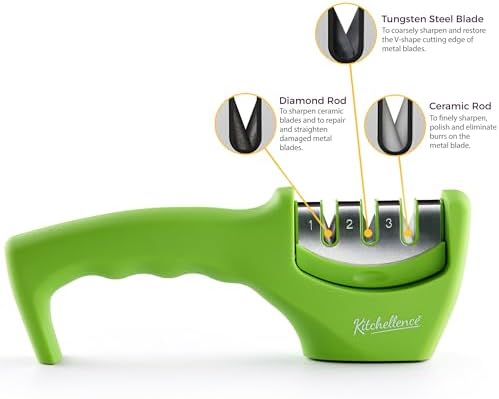 4-in-1 Kitchen Knife Accessories: 3-Stage Knife Sharpener Helps Repair, Restore and Polish Blades and Cut-Resistant Glove