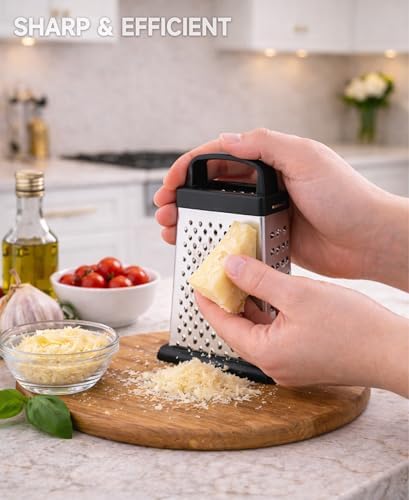 Cheese Grater, Small 4-Sided Box Grater, Stainless Steel