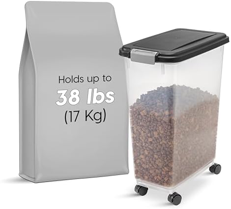 IRIS USA Dog Food Storage Container, Up to 38 lbs, Black, Made in USA
