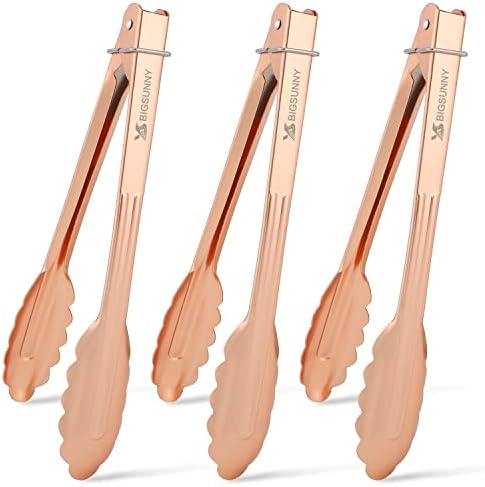 MSY BIGSUNNY 9 Inch Kitchen Food Tongs for Cooking and Serving Tongs- Aluminum - Set of 3 (pink gold)
