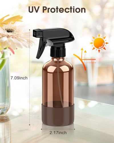 Bontip Glass Spray Bottle with Silicone Sleeve Protection, Amber Glass Spray Bottle Set for Window Cleaner Aromatherapy Facial Hydration Watering Flowers Hair Care 2 Pack/8 oz (Black & Brown)