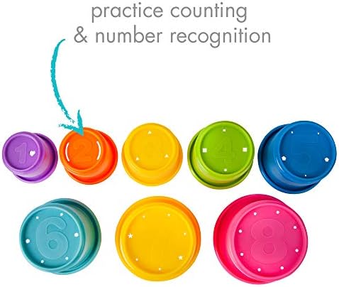 The First Years Stack & Count Stacking Cups - Colorful Baby Stacking Water Toys Set - Stackable Cups for Learning - Baby Bath Toys - Toddler Water Table Toys - 8 Count