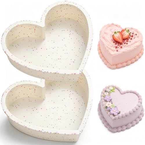 8 Inch Silicone Heart Shaped Cake Pans, Cream, 2 Pcs