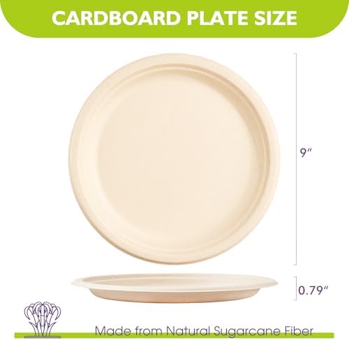 9 Inch 500 Pack Compostable Paper Plates Round Unbleached Brown Plates Made from Natural Sugarcane Fibers, Biodegradable Heavy Duty Disposable Plates for Party, Camping, Picnic